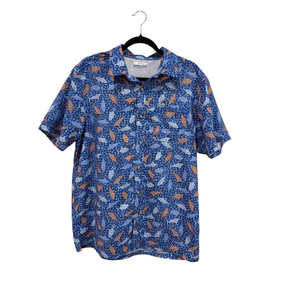 Columbia Fish Print Button Up Shirt Short Sleeve Casual‎ M